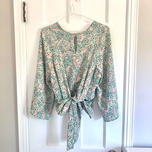 Code x Mode Pink tropical palm print top